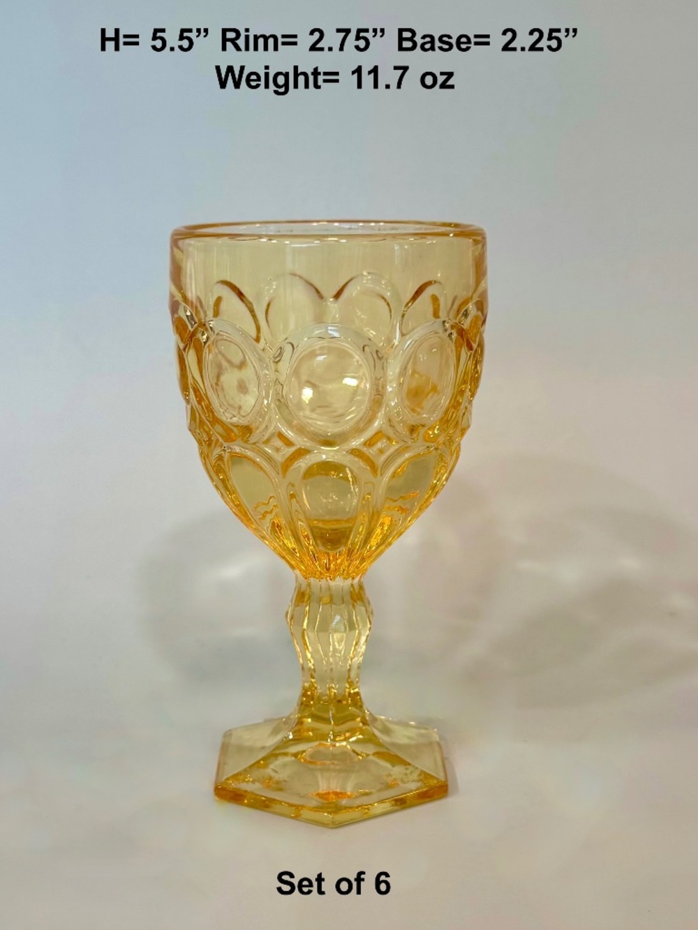 Vintage Fostoria Moonstone Yellow Topaz Wine Goblets Set of 6 Pristine